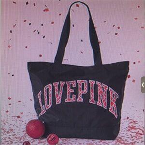 PINK Victoria's Secret LOVE PINK Black Tote with red flannel print New